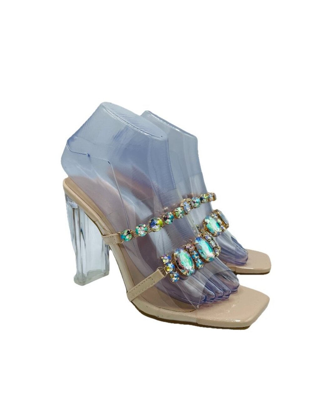 Olivia & Kate Shoes Womens Size 7 Clear Nude Joelle High Heels Mules Jeweled